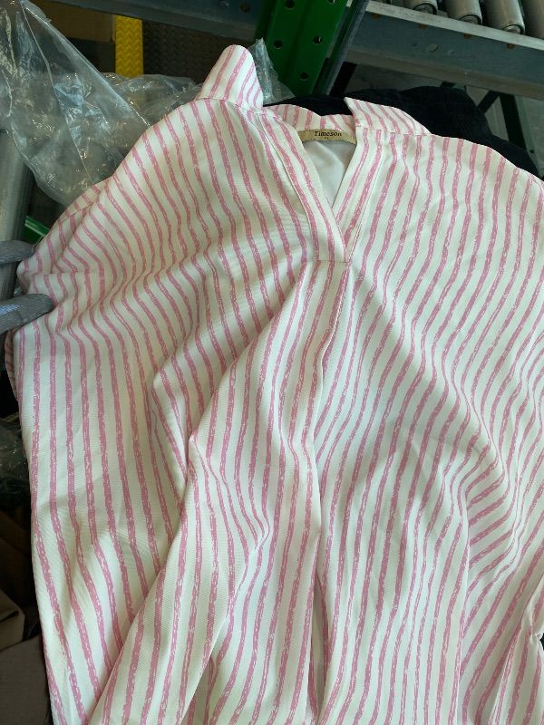 Photo 1 of *Damaged item/ hole in back* Timeson Womens Tops for Work: Short Sleeve - Women's Dressy Tops and Blouses - Womens Work Shirts Business Casual Trendy 2025 Ladies Professional Office Clothes Cute Formal Attire Fit Pink Stripes XL