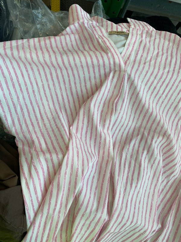 Photo 1 of *Damaged item/ hole in back* Timeson Womens Tops for Work: Short Sleeve - Women's Dressy Tops and Blouses - Womens Work Shirts Business Casual Trendy 2025 Ladies Professional Office Clothes Cute Formal Attire Fit Pink Stripes XL