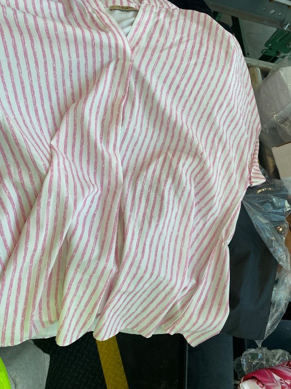 Photo 1 of *Damaged item/ hole in back* Timeson Womens Tops for Work: Short Sleeve - Women's Dressy Tops and Blouses - Womens Work Shirts Business Casual Trendy 2025 Ladies Professional Office Clothes Cute Formal Attire Fit Pink Stripes XL