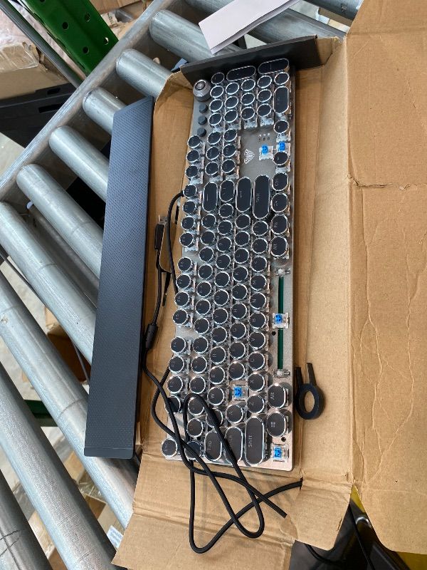 Photo 1 of ***MISSING KEYS*** ***READ CLERK NOTES*** AULA F2088 Typewriter Style Mechanical Gaming Keyboard Wired,Blue Switches,Rainbow LED Backlit,Removable Wrist Rest,Media Control Knob,Retro Punk Round Keycaps,USB Wired Computer Keyboard