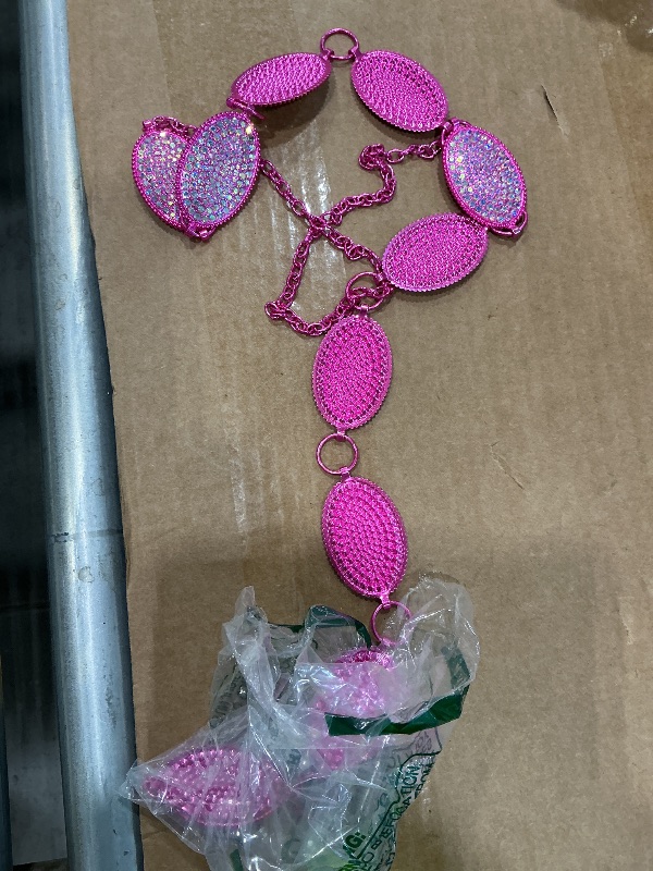 Photo 1 of *** ITEM CORRECT*** Xiokyo Bling Rhinestone Concho Belt Heavy Metal Western Crystal Chain Belt Cowgirl Sparkly Waist Chain for Women Dress (Rose-Colored Crystals, Full-wrap Low Waist 32–34")