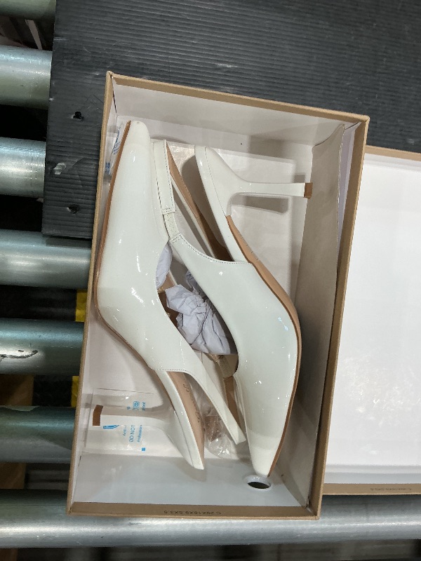 Photo 1 of **MINOR DAMAGE**
GENSHUO Women's Kitten Slingback Heels 3 inch Pointed Closed Toe Stiletto Pumps Slip on Elastic Strap Backless Wedding Party Dress Sandals Shoes White Size 8.5