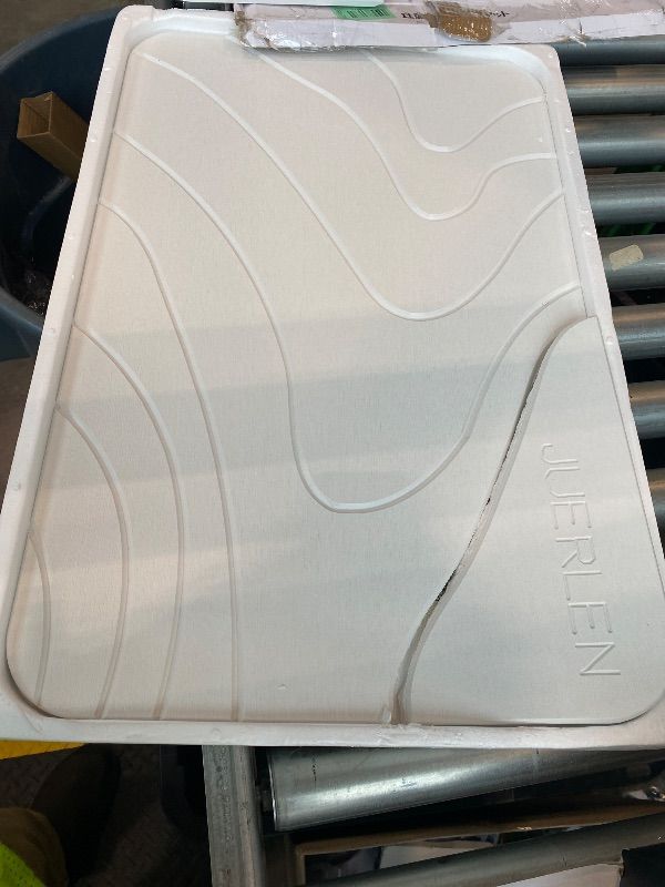 Photo 1 of ***MAJOR DAMAGE*** JUERLEN 2 Pack Diatomaceous Earth Shower Mat, Stone Bath Mat, Nonslip Super Absorbent Fast-Drying Hard Bath Mat for Bathroom Shower Floor, 24 x 16 inch, White Wave Design