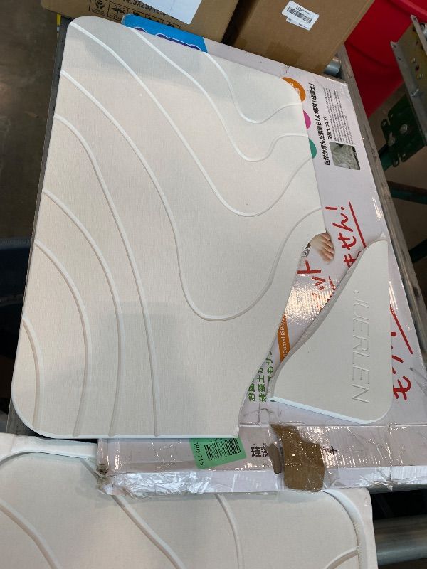 Photo 1 of ***MAJOR DAMAGE*** JUERLEN 2 Pack Diatomaceous Earth Shower Mat, Stone Bath Mat, Nonslip Super Absorbent Fast-Drying Hard Bath Mat for Bathroom Shower Floor, 24 x 16 inch, White Wave Design