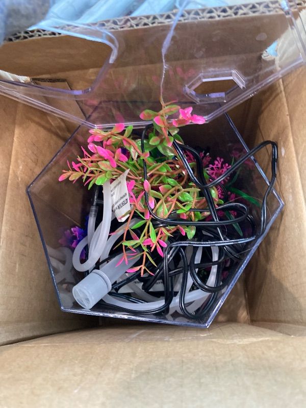 Photo 1 of ***MINOR DAMAGE*** ***READ CLERK NOTES*** Tetra Bubbling LED Aquarium Kit 1 Gallon, Hexagon Shape, With Color-Changing Light Disc