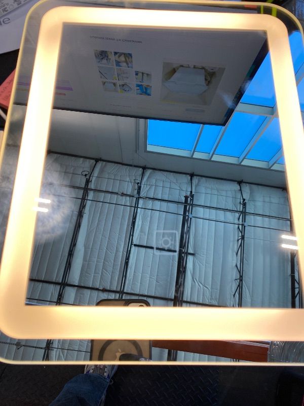 Photo 1 of **US-C CABLE NEEDED** PRIMETEK Vanity Mirror with Lights, 16"x14" Large LED Lighted Makeup Mirror, Hollywood Makeup Mirror, Touch Screen, 3-Color Lighting, 5X Magnification, for Vanity Desk Tabletop, Bedroom, White