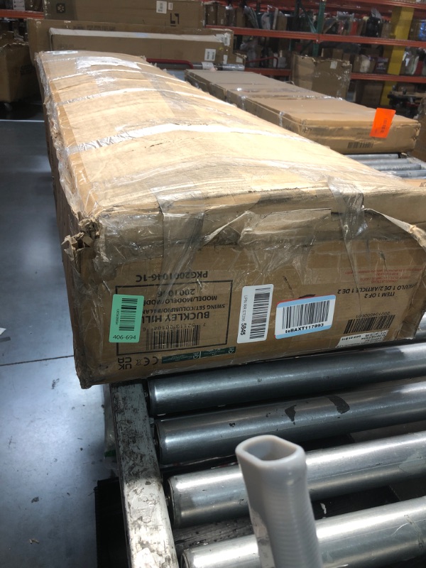 Photo 1 of ***PARTIAL SET, BOX 1 OF 2 - PRICE ADJUSTED***TRUCK/TRAILER PICKUP ONLY*** Backyard Discovery Buckley Hill Cedar Wood Swing Set with Wave Slide, Play Deck, Rock Wall Ladder, Belt Swings, Chalkboard, Canopy Roof, Outdoor Playset