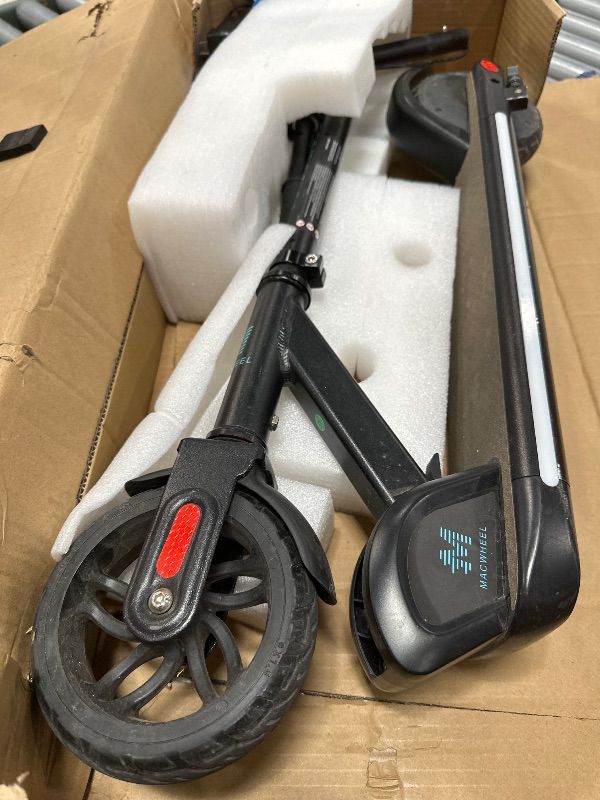 Photo 1 of ***DAMAGED - SEE NOTES/PICTURES***
Electric Scooter for Kids, 150W Motor, Simple One-Button Control, 2 Safe Speeds (6/10 MPH), Colorful Lights, Magnetic Charging, Dual Brake System, Ideal Presents for Boys & Girls