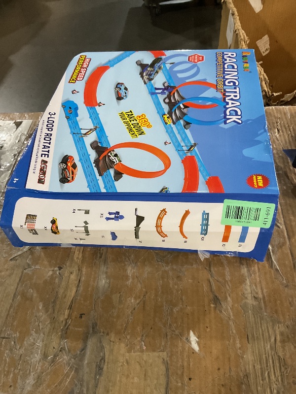 Photo 1 of ?Slot Car Race Track Sets with 360° Thrill Loops & 4 High-Speed Cars, 64 Pcs Large Flexible Racing Track for Kids Ages 3-5 4-8 8-12, Race Car Toys Gift for Boys Girls Birthday Christmas