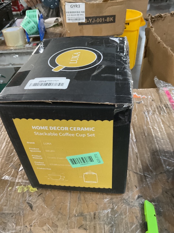 Photo 1 of ***MISSING PARTS***
LUKA Ceramic Demitasse Espresso Cups Set with Saucers and Metal Stand, 8 oz Porcelain Cappuccino Cups Teacup For Tea, Espresso, Latte, Coffee, Cafe Mocha, Set of 4, Stripe White & Black