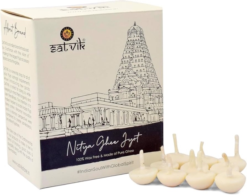 Photo 1 of ***GREEN**SATVIK Pure Ghee Wicks - 30 Pieces in 1 Box Cotton Wicks | Up to 30mints Burning Time | Ideal for Hindu Pooja - Wax Free, Ghee Batti, Jyot Batti | Pooja Essentials Ghee Wicks