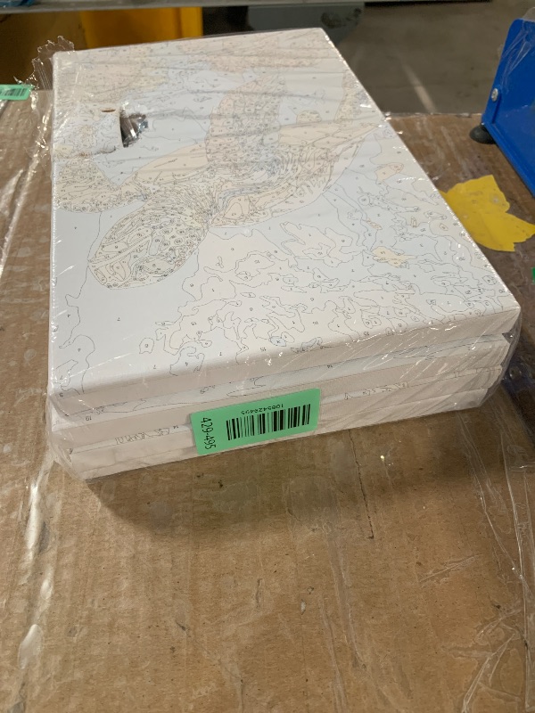 Photo 1 of ***3PIECES**4 Pack Paint by Numbers for Adults with Framed Canvas - with Wooden Easel, Beach Paint by Number on Canvas, DIY Sea Turtle Acrylic Oil Painting Kits with Brushes for Home Wall Decor (8x12 inch)