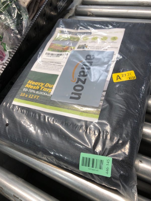 Photo 1 of [Windscreensupplyco] 60-70% 10 FT X 12 FT Mesh Tarp/Shade Cloth 9-Needle Knitted Heavy Duty Black with Grommets for Green House, Garden, pergola, Pools, Dump Truck - MT1012BLKX1