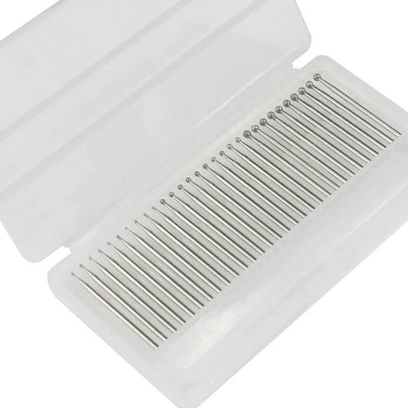 Photo 1 of ??? ?? 30 Pcs Ball Shape Diamond Burr Set, 3/32 Inch Shank Diamond Mounted Grinding Bits for Rotary Tools(Size:1mm,2mm,3mm)