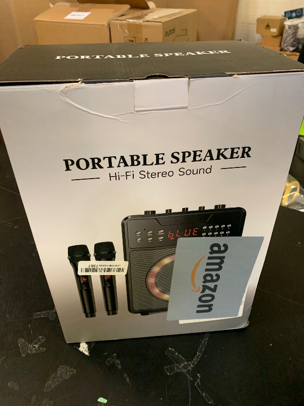 Photo 1 of Karaoke Machine for Adults, Portable Bluetooth Speaker with 2 Wireless Microphones and Lights Show, Karaoke Speaker with Bass & Treble, Supports for TWS,USB,FM,REC,AUX in,TF Card for Party/Meeting