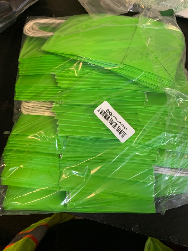 Photo 1 of 100 Pack 5.25x3.25x8.25 Inch Small Grass Green Kraft Paper Bags with Handles Bulk, Toovip Gift Wrap Bags for Favor Grocery Retail Party Birthday Shopping Business Goody Craft Merchandise Takeout Sacks