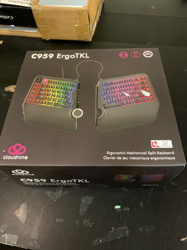 Photo 1 of Cloud Nine ErgoTKL Ergonomic Tenkeyless Mechanical Keyboard for PC – Kailh Red – TKL RGB Backlit Ergo Split Key Board