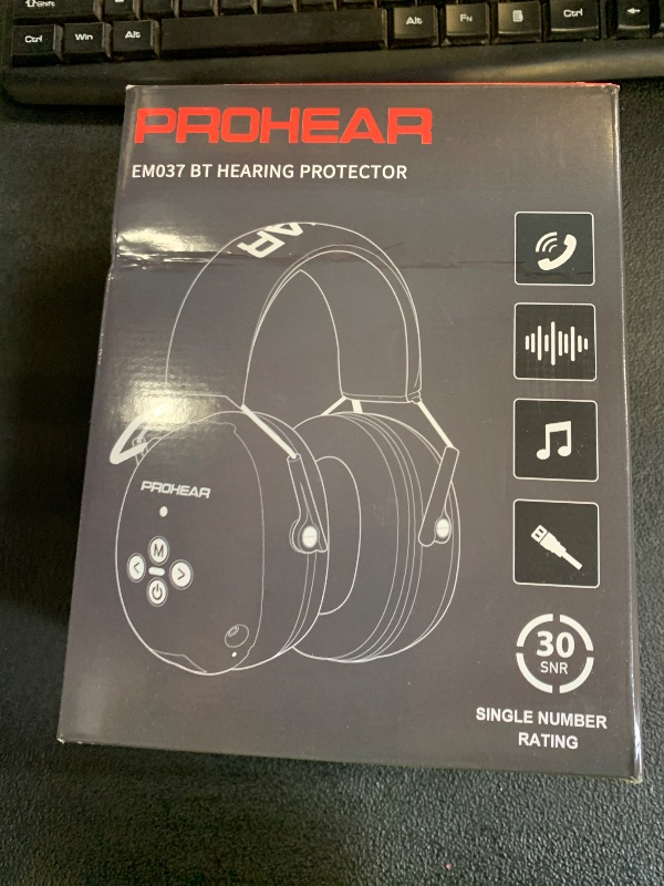 Photo 1 of PROHEAR 037 Bluetooth 6.0 Hearing Protection Headphones with Rechargeable 1500mAh Battery, 30dB SNR Safety Noise Reduction Ear Muffs 120H Playtime for Mowing, Workshops, Snowblowing - Black