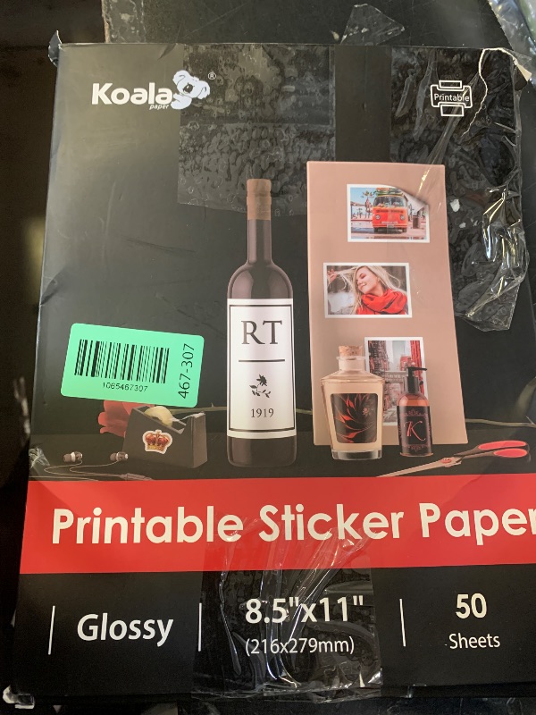 Photo 1 of (50 Sheets) Koala Glossy Sticker Paper for Inkjet Printer, Printable Sticker Paper White, 8.5x11 Inch Self-Adhesive Photo Sticker Printer Paper