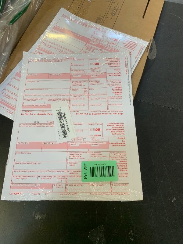 Photo 1 of 1099-R Copy A Tax Forms 2025 (distributions) Laser Tax Forms, Red Ink Laser Forms for IRS Filing, Copy A ONLY Federal Copy A 2025, Pack of 25 Forms - 13 Sheets
