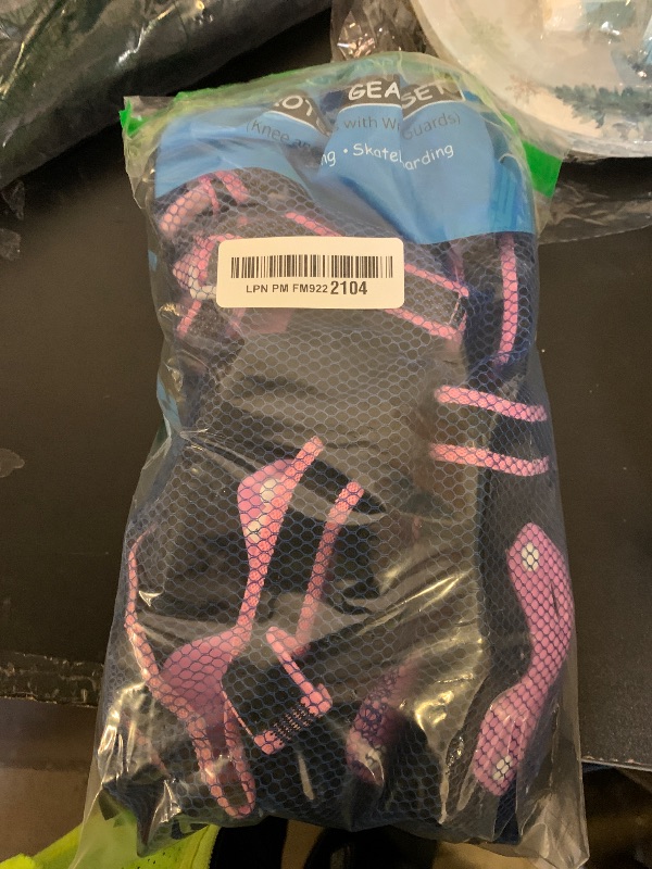 Photo 1 of 2PM SPORTS Knee Pads for Kids, Wrist Guards Knee and Elbow Pads Set with Drawstring Bag, Protective Gear Set for Girls Boys Roller Skating Cycling Skateboard - Pink Medium