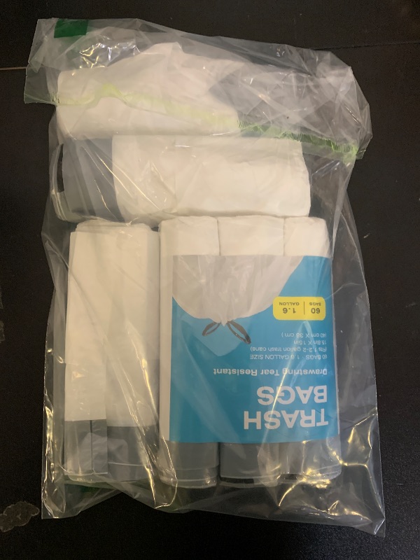 Photo 1 of 120 Counts 1.6 Gallon Mini Drawstring Trash Bags, Small Garbage Bags by KSSKSS, Code a fit 4.5-8 Liter, 1.2-2 Gal, White Trash Bin Liners for Home Office Kitchen Bathroom Bedroom