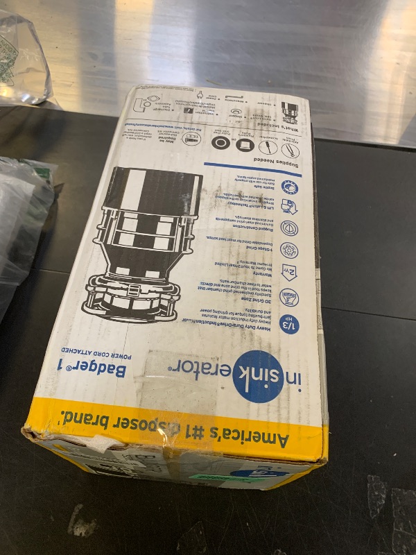 Photo 1 of InSinkErator Garbage Disposal with Power Cord, Badger 1, Standard Series, 1/3 HP Continuous Feed, Black