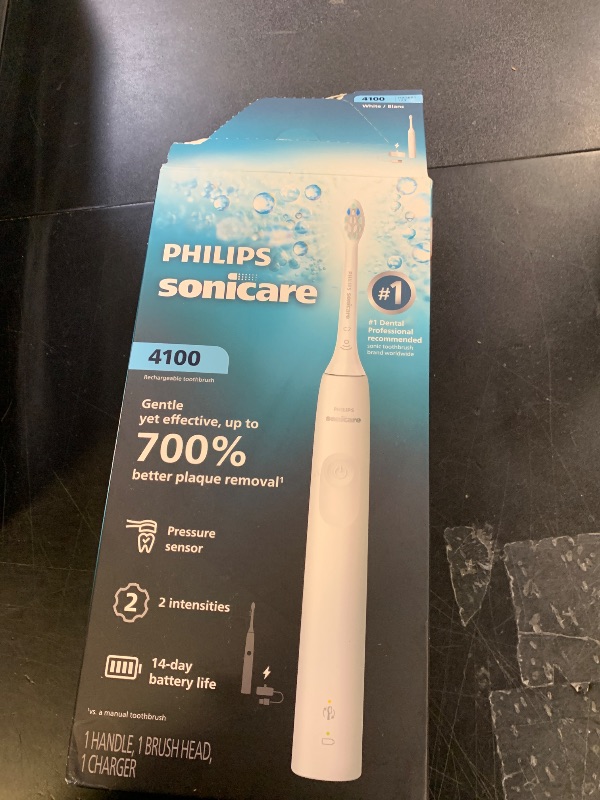 Photo 1 of Philips Sonicare 4100 Series Electric Toothbrush - Sonic Toothbrush with Advanced Sonic Technology, Pressure Sensor, Two Intensity Settings, Smartimer & Quadpacer, White, Model HX3681/23
