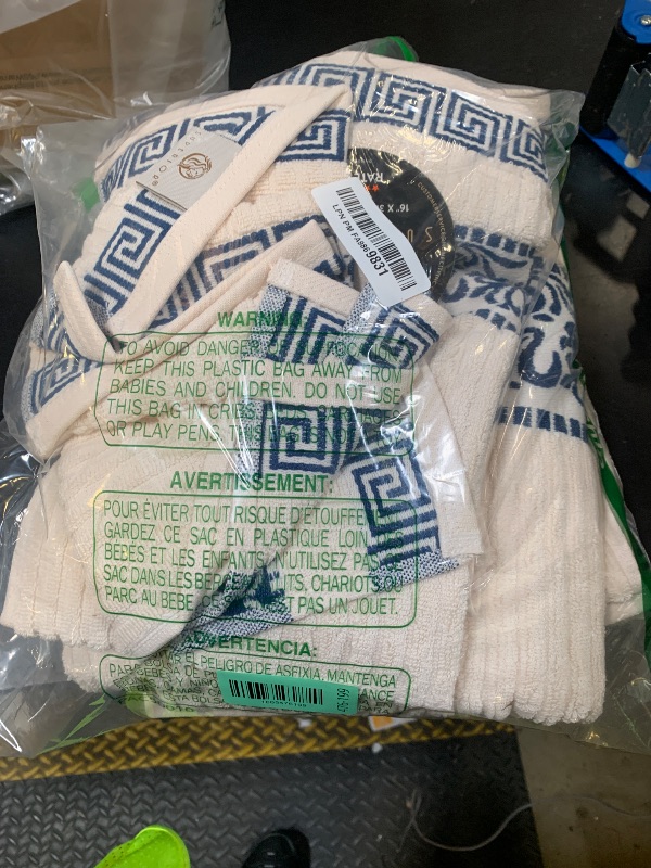 Photo 1 of Superior 6-Piece Cotton Towel Set, Decorative Greek Pattern, Home Essentials, Absorbent Towels, Bathroom Decor, Spa, Resort, Includes 2 Hand, 2 Face and 2 Bath Towels, Athens Collection, Ivory-Navy