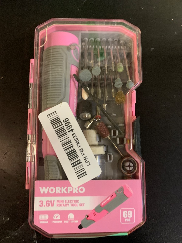 Photo 1 of WORKPRO Cordless Rotary Tool Kit with 71pcs Accessories, 3 Variable Speeds, USB Rechargeable Mini Rotary Tool for Engraving, Sanding, Polishing, Carving, Cutting, DIY Crafts - Pink Ribbon