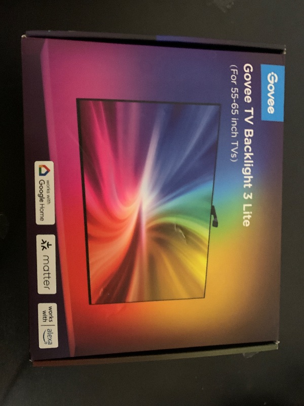 Photo 1 of Govee TV Backlight 3 Lite with Fish-Eye Correction Function Sync to 55-65 Inch TVs, 11.8ft RGBICW Wi-Fi LED Strip Lights with Camera, 4 Colors in 1 Lamp Bead, Voice and APP Control, Adapter