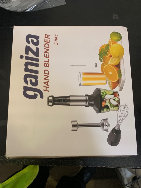 Photo 1 of Ganiza Immersion Blender 5 in 1 Hand Blender Max 1000W Heavy Duty Motor, 16 Speed Mode Handheld Blender Stainless Steel Blade With 800ml Mixing Beaker, 600ml Chopper, Whisk and Milk Frother