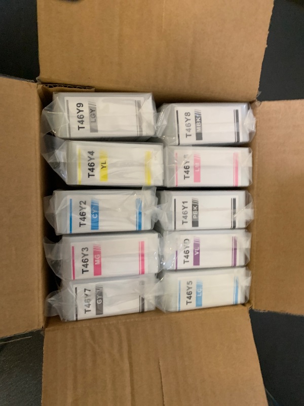 Photo 1 of Verveoy T46Y Ink Ultrachrome Pro10 Ink Cartridge Bundle Remanufactured for T46Y1 T46Y2 T46Y3 T46Y4 T46Y5 T46Y6 T46Y7 T46Y8 T46Y9 T46YD Ink cartridges for SureColor P900 SC-P900 Printer Ink (10-Pack)