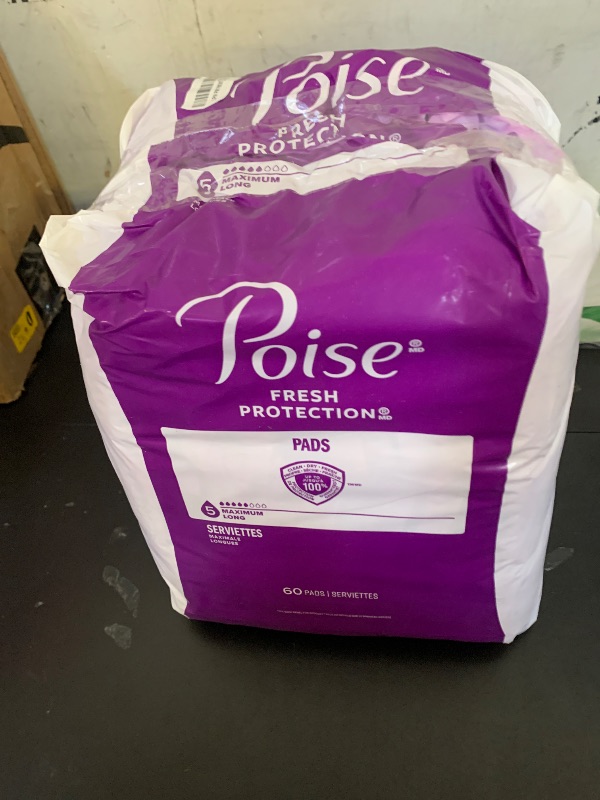 Photo 1 of Poise Incontinence Pads & Postpartum Incontinence Pads, 5 Drop Maximum Absorbency, Long Length, 120 Count (2 Packs of 60), Packaging May Vary