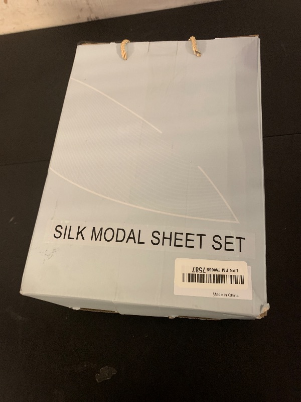 Photo 1 of LBRO2M Mulberry Silk Modal Blending Satin Sheets Set King Size Fitted Sheet16 Deep Pocket Cool Bedding Sheet 4 Piece Wrinkle Resistant Soft Breathable (King, White)