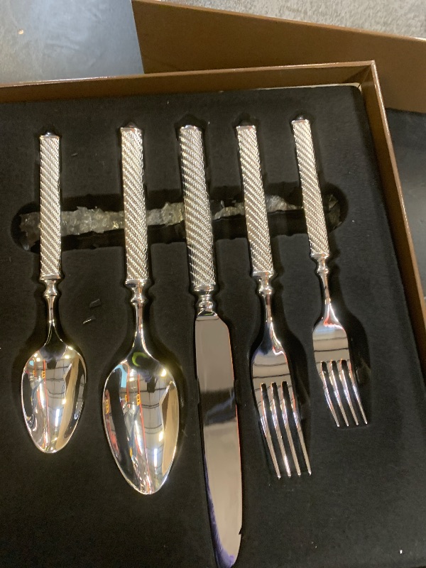 Photo 1 of KINGSTONE Retro Rope-Pattern Silverware Set, 60-Piece Flatware Set Cutlery Set Forged with Handcrafted Texture Handles 18/10 Stainless Steel, Dishwasher Safe