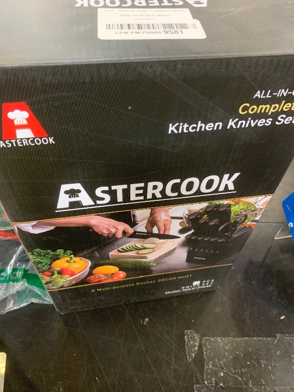 View 2 of Astercook 15 Piece Knife Set with Sharpener Block - German Stainless Steel, Dishwasher Safe Kitchen Knives with Built-In Sharpener, Black