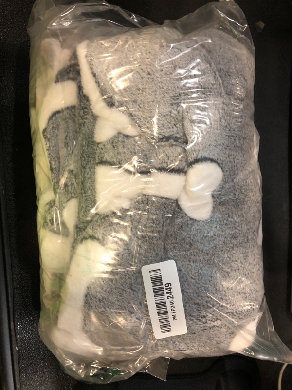 Photo 1 of 1 Pack 3 Puppy Blankets for Large Dogs Super Soft Warm Sleep Mat Grey Cute Print Fluffy Fleece Pet Throw Dog Blankets for Medium Dogs Cats,Star&Bone&Love-Large(40"x30")