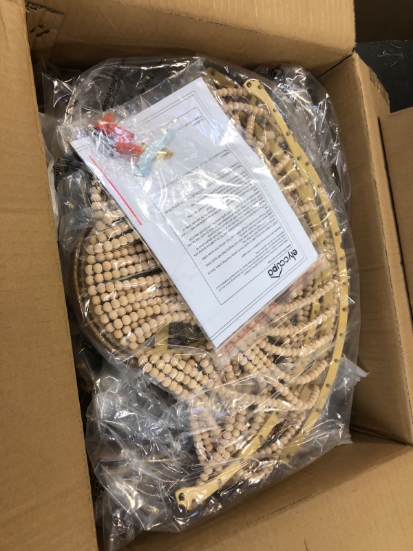 Photo 1 of ELYCCUPA Wood Beaded Rattan Chandelier Boho Hand Woven Pendant Light 6-Lights Adjustable Coastal Pendant Lighting Fixtures for Dining Living Room Kitchen Hallway, Dia 20”, UL Listed