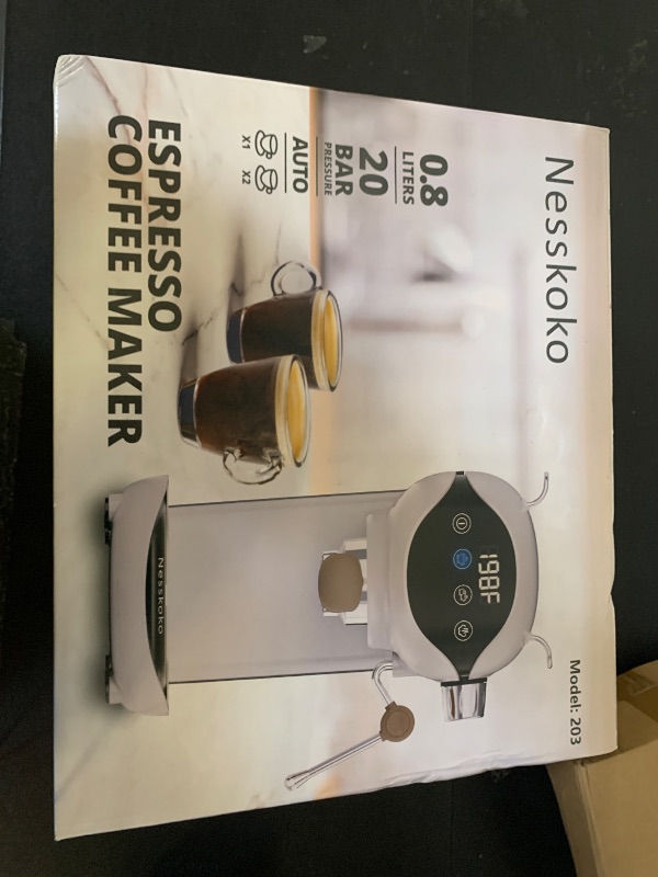 Photo 1 of Nesskoko Espresso Machine with Steam Milk Frother Semi Automatic 20 Bar Compact White with Touch Screen for home Cafetera Espresso, Latte, Cappuccino, Americano, Macchiato