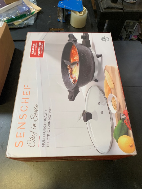 Photo 1 of SENSCHEF TWIN™ Electric Hot Pot with Divider | EvenHeat Cast Aluminum Non-Stick Pot for No-Spot Cooking | 1500W Fast Heating | Dual-Flavor Shabu Shabu Pot for | 1-Yr Warranty | Granite Black