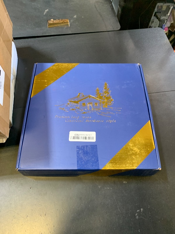 Photo 1 of **DAMAGED** 12" Farmhouse Tray for Kitchen & Coffee Table Decor – Rustic Whitewashed Wood Tray with Black Metal Frame, Decorative Centerpiece for Dining Room, Ottoman, Living Room, Serving or Vanity Use