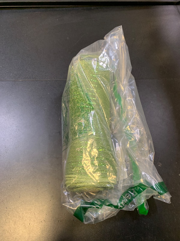 Photo 1 of 1 Roll Deco Mesh Ribbon 10 inch x 30 feet, Metallic Poly Mesh Roll for Holiday Decorating DIY Door Wreath Supplies Christmas Tree Gift Wrapping, Floral Crafting (Moss Green with Foil)