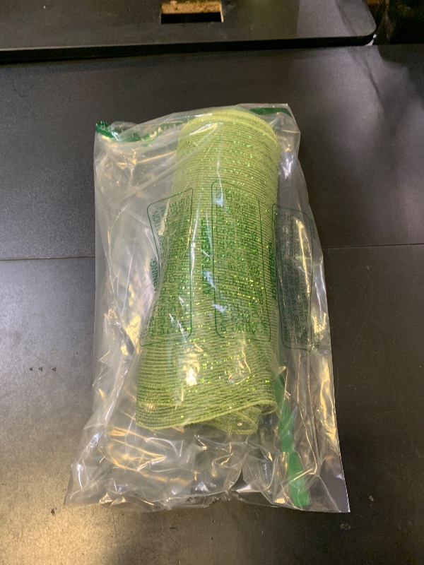 Photo 1 of 1 Roll Deco Mesh Ribbon 10 inch x 30 feet, Metallic Poly Mesh Roll for Holiday Decorating DIY Door Wreath Supplies Christmas Tree Gift Wrapping, Floral Crafting (Moss Green with Foil)