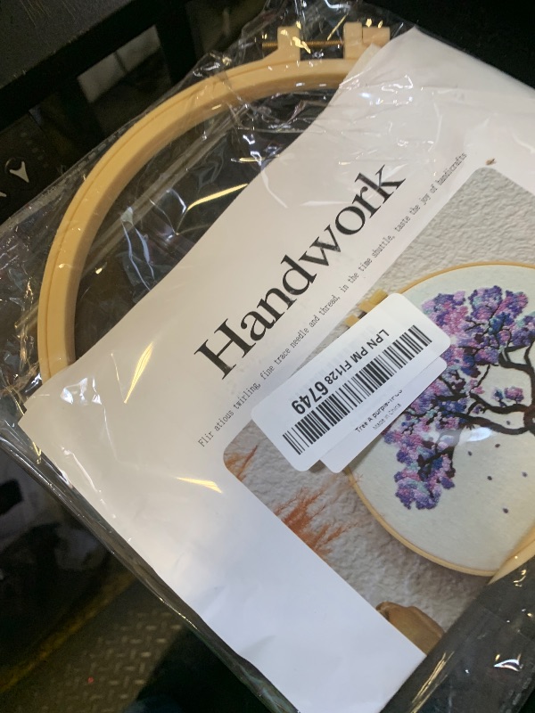 Photo 1 of FONNUY Crewel Embroidery Kit for Beginners, Seasonal Tree Pre-Stamped Pattern Kits for Adults with Hoop, Easy to Follow Color Thread Needlework, 8'' (Purple)