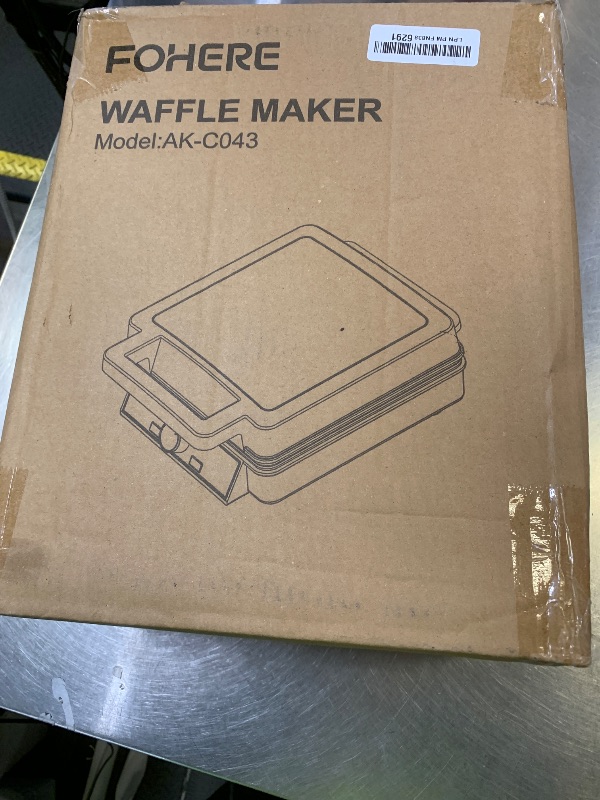 Photo 1 of 1200W Belgian Waffle Maker 4-Slice, Stainless Steel, 5 Browning Levels, Non-Stick Surfaces, Silver/Black, FOHERE - Perfect for Family Breakfasts (Black)