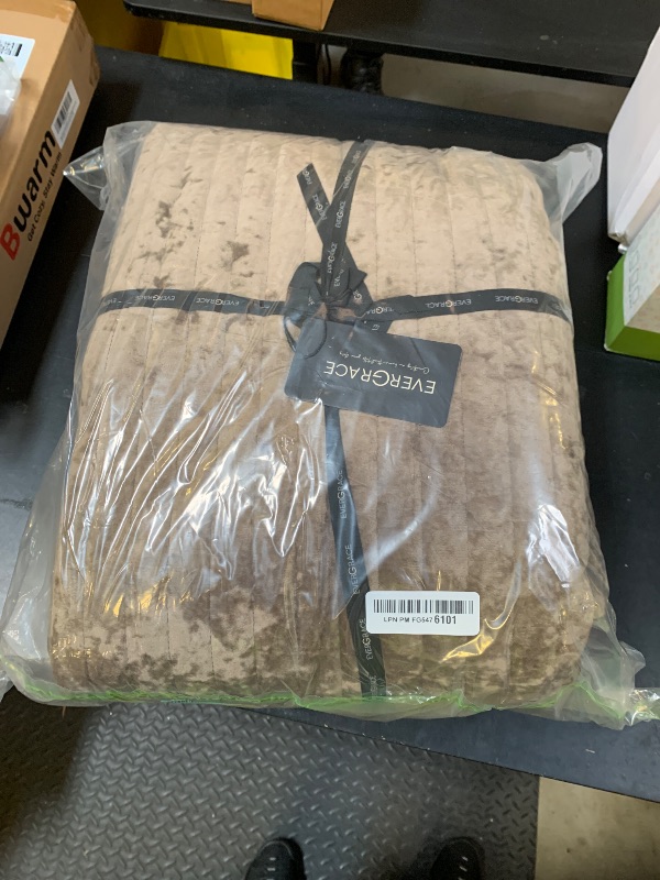 Photo 1 of EVERGRACE Velvet Quilt Set King Size, Luxurious Soft Quilted Bedding Sets, Lightweight Velvet Comforter for All Season, Striped Channel Bedspread Coverlet with 2 Shams, Mushroom Brown