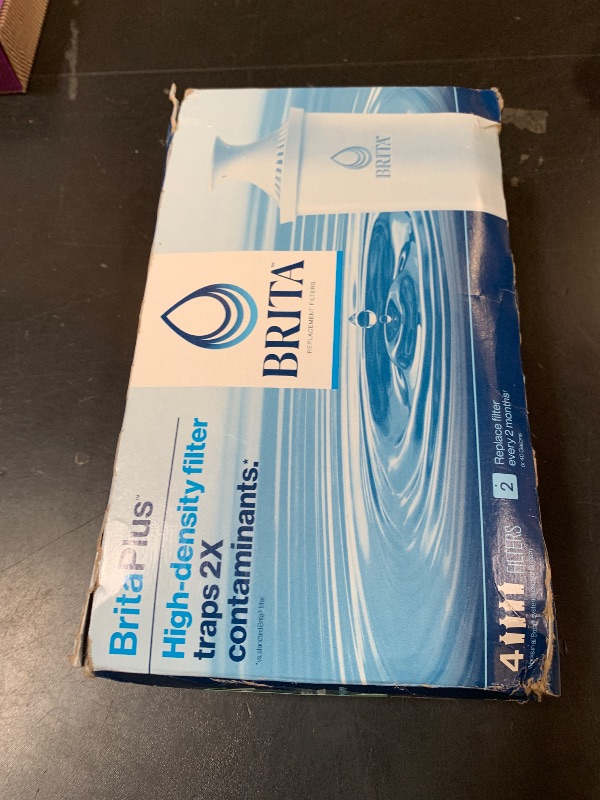 Photo 1 of Brita Plus Water Filter, BPA-Free, High-Density Replacement Filter for Pitchers and Dispensers, Reduces 2x Contaminants*, Lasts Two Months or 40 Gallons, Includes 4 Filters