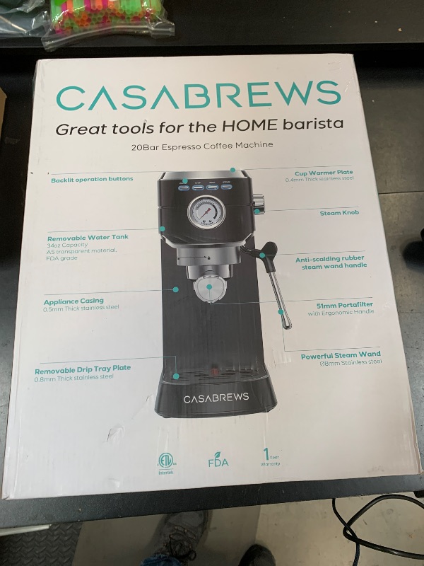 Photo 1 of CASABREWS CM5418 Espresso Machine 20 Bar, Stainless Steel Espresso Maker with Milk Frother, Compact Cappuccino Machine for Home, Espresso Coffee Machine, Gift for Her, Gift for Family, Black