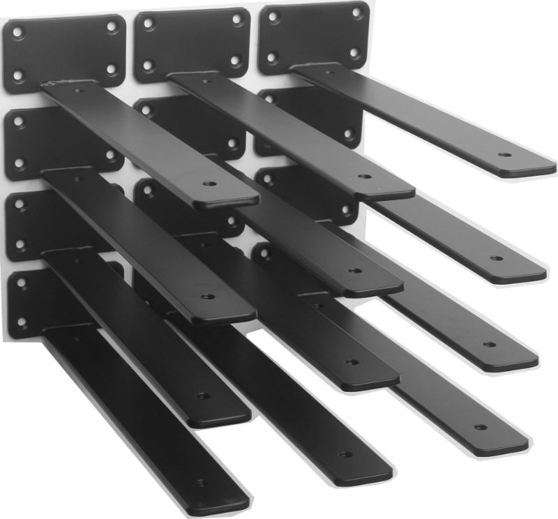 Photo 1 of 12 Pack - 10 inch Black Hidden L Shelf Bracket (1/5 Inch Thicked) Iron Floating Shelf Brackets Rustic Industrial Metal Brackets for Shelf Support